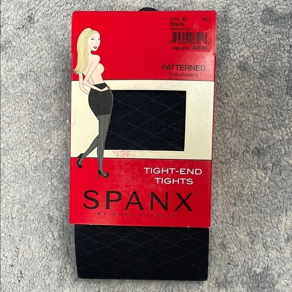 Spanx Tight End Tights Black Diamond Foil 951 Bodyshaping Smoothing Sz B